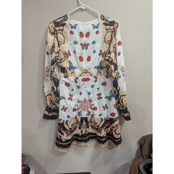 Stylish midi length bug butterfly & floral dress with long sleeves by Chicme, M - Picture 4 of 9